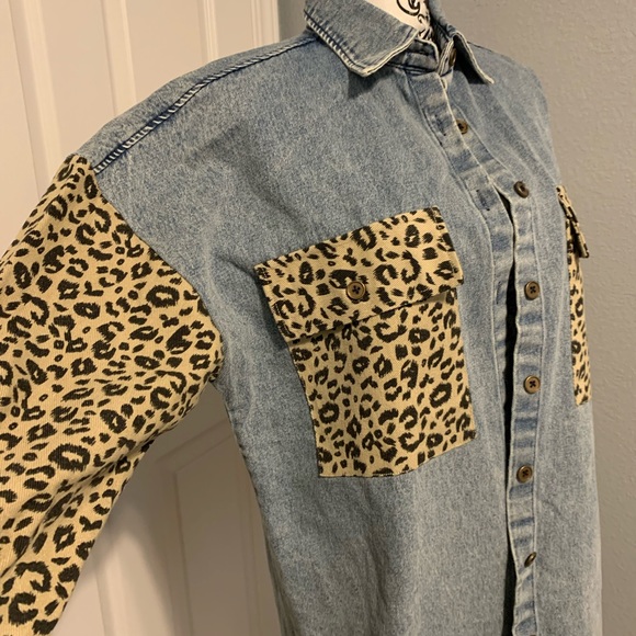 Entro Blue and Leopard Print Jean Jacket - Picture 3 of 7